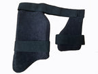 ANS Black Dual Cricket Thigh Guard front view showing high-density black foam protection and dual-leg coverage