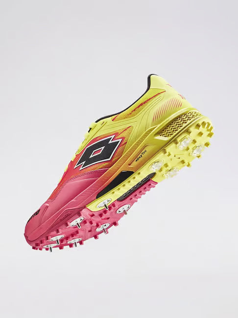 Lotto SuperShot "Fire Dragon" Pro Cricket Spike Shoes - Red & Yellow