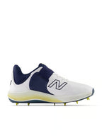 New Balance CK4040N6 Standard Metal Spike Cricket Shoes White/Navy/Gold – Elite Performance Spikes for Pro-Level Fast Bowlers and All-Rounders on Turf