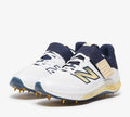 New Balance CK4040N6 Standard Metal Spike Cricket Shoes White/Navy/Gold – Elite Performance Spikes for Pro-Level Fast Bowlers and All-Rounders on Turf
