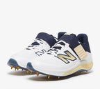 New Balance CK4040N6 Standard Metal Spike Cricket Shoes White/Navy/Gold – Elite Performance Spikes for Pro-Level Fast Bowlers and All-Rounders on Turf